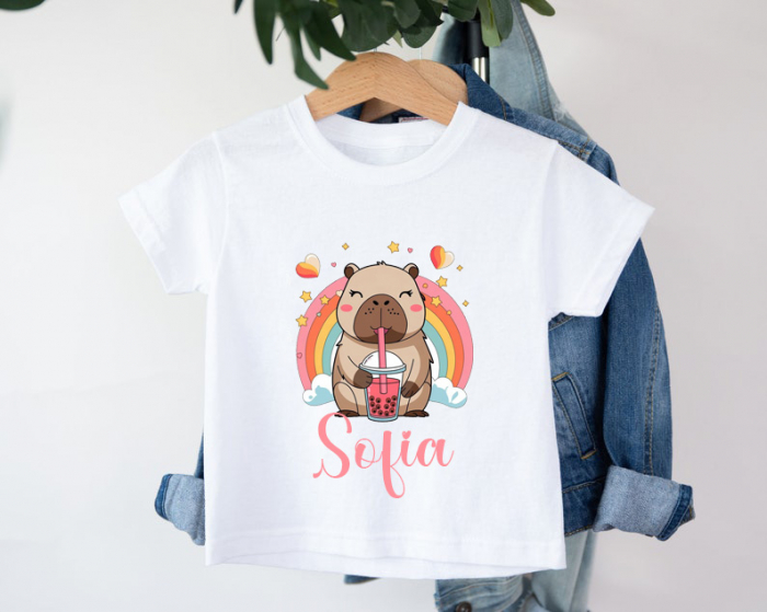 Tricou copii Capybara Rainbow, Personalizat cu nume [2]