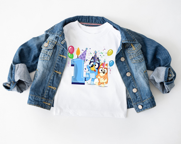 Tricou Copii Aniversar, Personalizat cu Cifra si Personajele Bluey si Bingo [2]