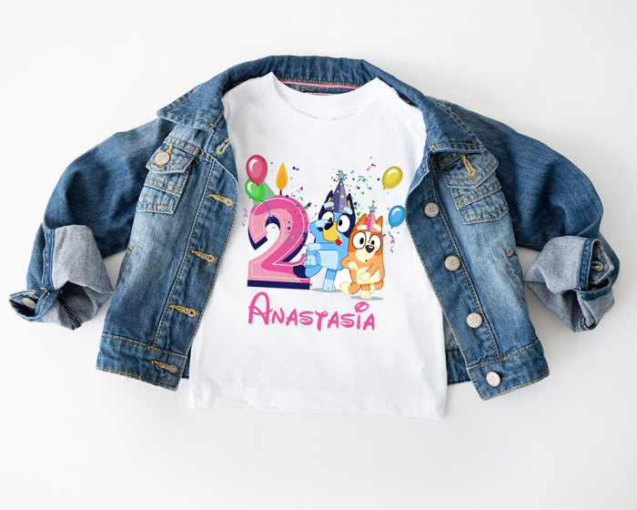 Tricou Copii Aniversar, Personalizat cu Cifra si Personajele Bluey si Bingo [3]