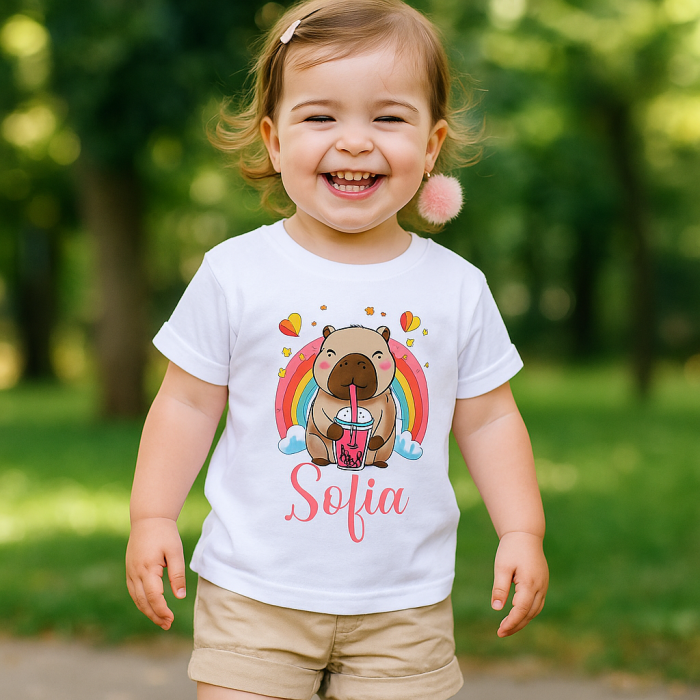 Tricou copii Capybara Rainbow, Personalizat cu nume [1]