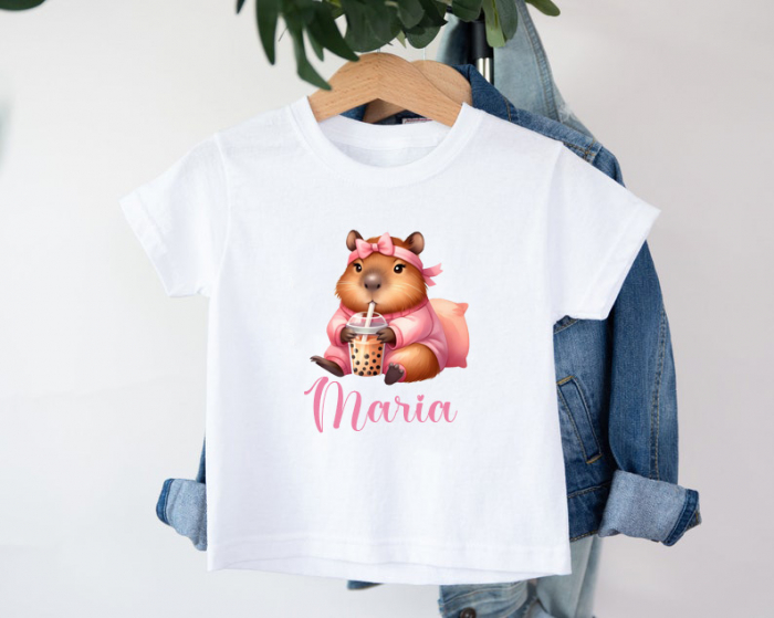 Tricou copii Capybara Bubble Tea, Personalizat cu nume [1]