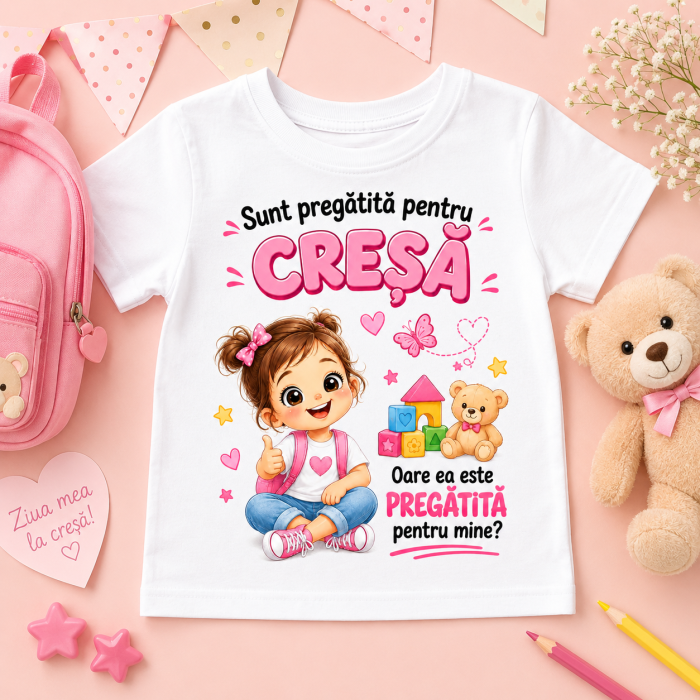 Tricou Prima Zi la Cresa pentru Fetite– „Sunt pregatita pentru Cresa” [2]