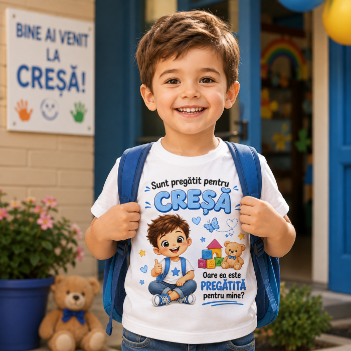 Tricou Prima Zi la Cresa pentru Baieti – „Sunt pregatit pentru Cresa” [3]