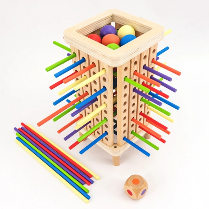 Turn interactiv Montessori din lemn cu bile colorate [3]