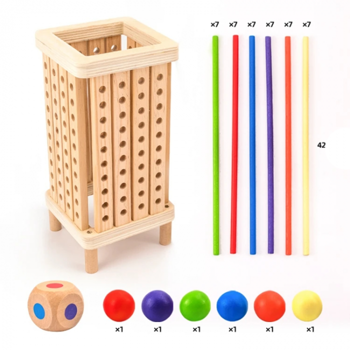 Turn interactiv Montessori din lemn cu bile colorate [2]