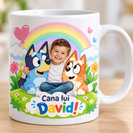 Produse personalizate - Cana Bluey si Bongo personalizata cu nume