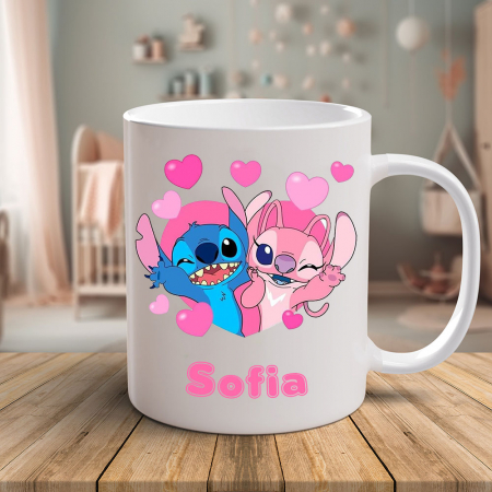 Cana Angel si Stitch personalizata cu nume