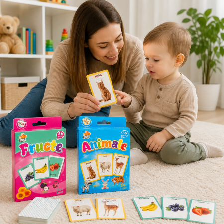 Jucarii - Carduri educative – Fructe si Animale - Joc de invatare pentru copii 24+ luni