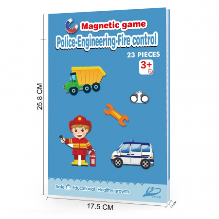Puzzle - Joc Magnetic Politie, Constructii si Pompieri - Set Interactiv Educativ 23 Piese