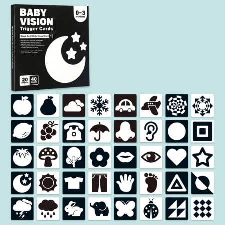 Jucarii educative si creative - Cartonase Alb-Negru pentru Stimulare Vizuala Bebelusi 0-3 Luni - Set Montessori Educativ