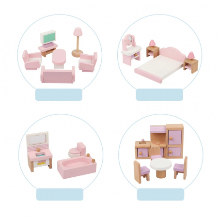 Casuta din Lemn pentru Papusi cu Mobilier – Jucarie Educativa pentru Copii +36 Luni [4]