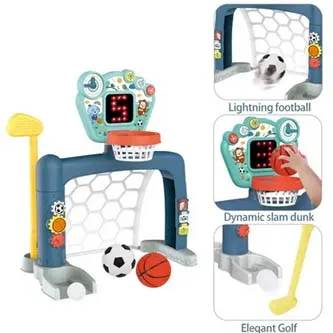 Jocuri Copii - Centru Sportiv Interactiv 3 în 1 pentru Copii – Baschet, Fotbal, Golf și Sunete Educative