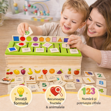Puzzle - Sortator forme din lemn pentru copii 3 ani Cutia Micilor Genii