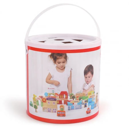 Galetusa 120 Cuburi Constructie din Lemn Oraselul Interactiv Sunshine City [4]