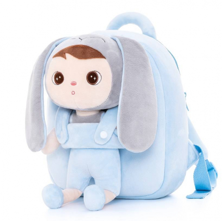 Ghiozdan baietei cu papusa detasabila, iepuras bleu, personalizat [2]