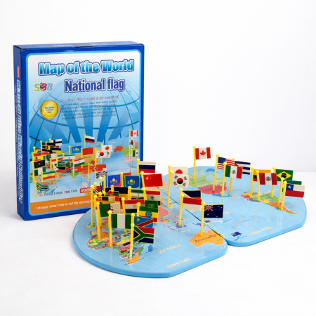 Jucarii din lemn si Montessori - Joc Montessori Harta Lumii cu Steaguri