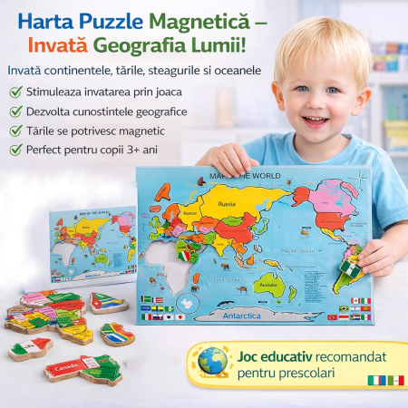 Varsta - Harta Lumii Magnetica pentru Copii – Puzzle cu Piese din Spuma