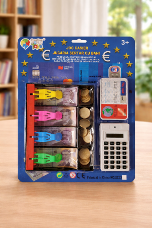 Jucarii de rol - Joc Casier pentru Copii – Set cu Bani (RON), Calculator si Card