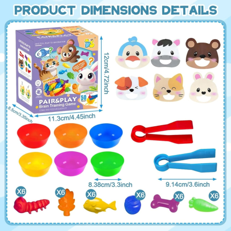 Jocuri Copii - Joc Educativ de Sortare si Asociere – Set Interactiv cu Animale, Culori si Penseta pentru Copii 3+