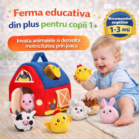 Jucarii - Joc Educativ Montessori – Ferma din Plus cu Animalute pentru Copii 1+