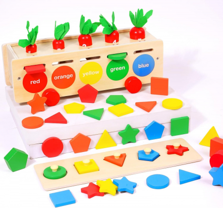 Joc educativ Montessori Morcovi: sorteaza si asociaza forme si culori [5]