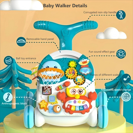 Antepremergator Interactiv 2-in-1 cu Animalute si Centru de Activitati, Bleu [2]