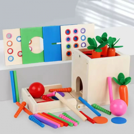 Jucarie Montessori 4 in 1 - Cutie din Lemn pentru Coordonare si Motricitate [3]