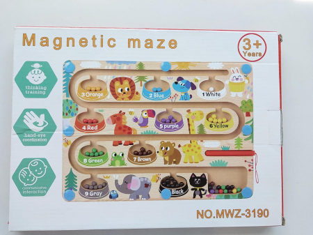 Labirint Magnetic din Lemn cu Animale, Joc Montessori Educativ pentru Copii 3+ ani [4]
