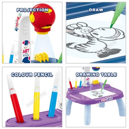 Masa de desen pentru copii cu proiector și accesorii creative [2]