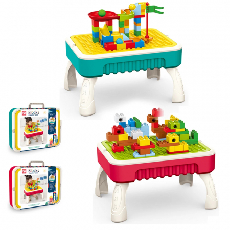 Jocuri Copii - Masuta Creativa Multifunctionala - Cuburi de Constructie si Tabla de Desen 50 piese