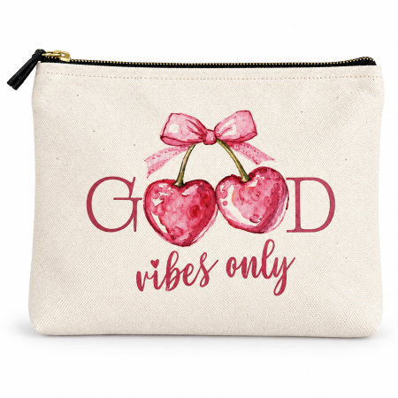 Portfarduri - Portfard canvas Good Vibes Only cu cirese