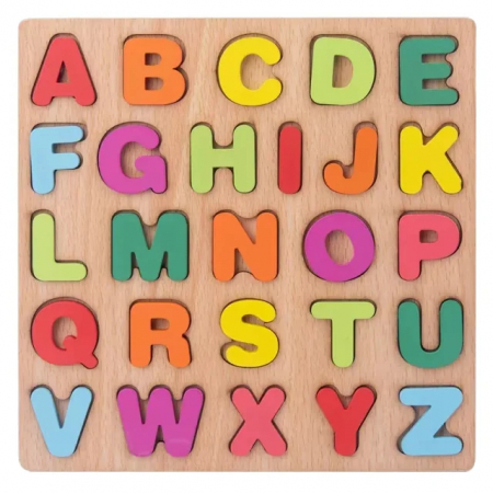 Tablite, Litere si Cifre - Puzzle Alfabet din Lemn – Joc Educativ cu Litere Mari Colorate pentru Copii