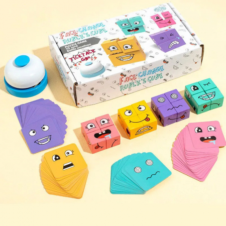 Jucarii 1-3 ani - Puzzle educativ Cuburi cu Emotii – Joc interactiv de logica si expresii faciale pentru copii