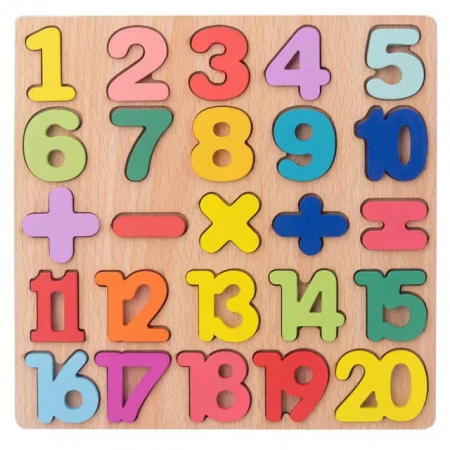 Tablite, Litere si Cifre - Puzzle Educativ din Lemn - Cifre si Simboluri Matematice