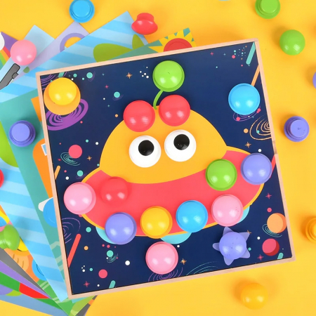 Puzzle educativ din lemn cu butoane colorate - Dezvoltare motrica si creativa [1]