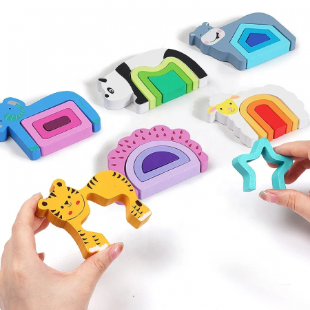 Puzzle educativ din lemn cu forme si animale pentru copii [1]
