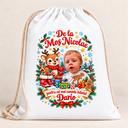Rucsacuri si saculeti personalizati - Saculet de Mos Nicolae personalizat cu poza si numele copilului