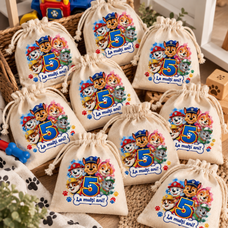 Produse personalizate - Saculeti Aniversare Copii – Patrula Catelusilor, personalizati cu varsta