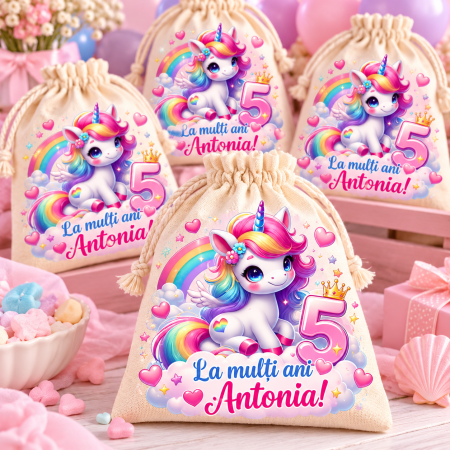 Produse personalizate - Saculeti Aniversare Copii - Unicorn, personalizati cu nume si varsta