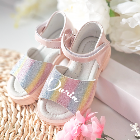 Sandale - Sandale fete Personalizate cu nume Summer Pink Multicolore
