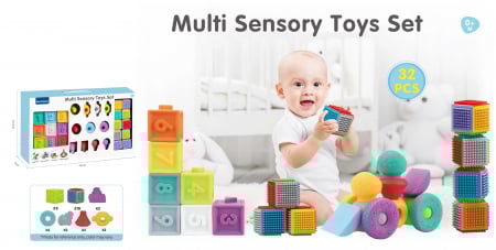 Jucarii de baie - Set 32 cuburi senzoriale din silicon pentru bebelusi