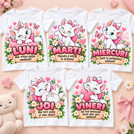 Produse personalizate - Set 5 tricouri copii Pisicuta Marie - Luni-Vineri