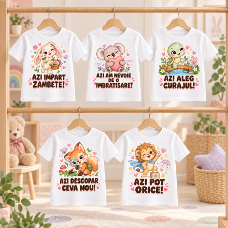 Tricouri personalizate - Set 5 tricouri copii „Emotiile mele”, cu mesaje pozitive