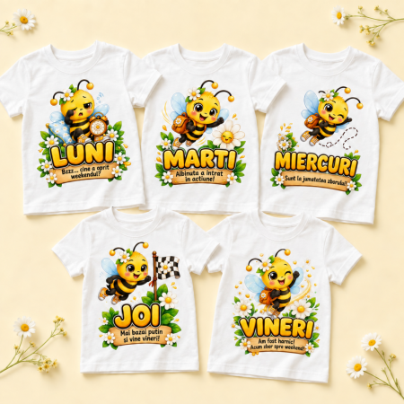 Produse personalizate - Set 5 tricouri Grupa Albinutelor – Luni-Vineri, cu mesaje haioase