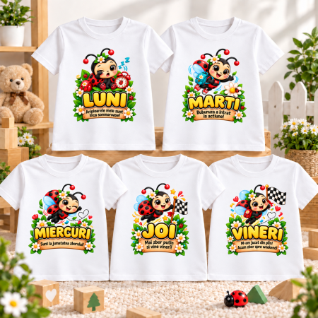 Set 5 tricouri Grupa Buburuzelor – Luni-Vineri, cu mesaje haioase