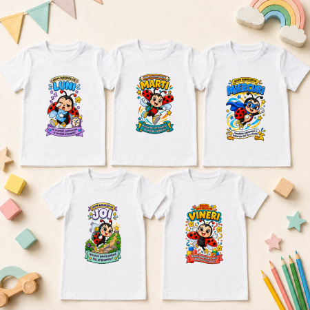 Tricouri personalizate - Set 5 tricouri Grupa Buburuzelor – Luni-Vineri, cu mesaje haioase