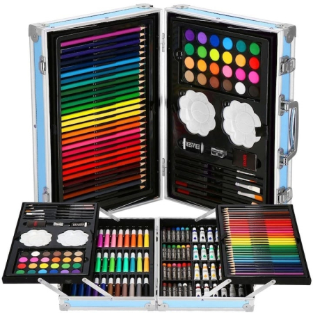 Pictura, Desen si Creatie - Set Creativ de Desen si Pictura – 145 Piese pentru Copii, Geanta Aluminiu