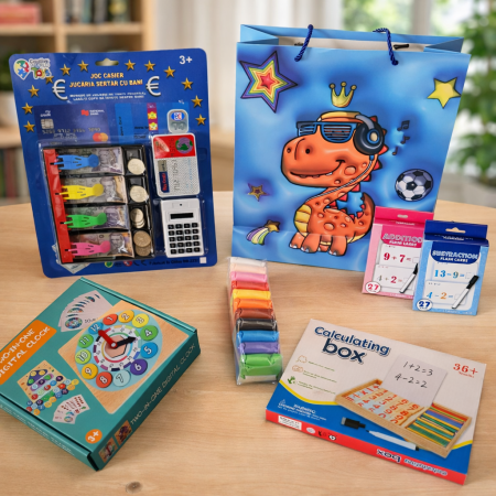 Oferta zilei! - Super Kit Educativ 6 in 1: Invatam ceasul, banii si matematica prin joaca