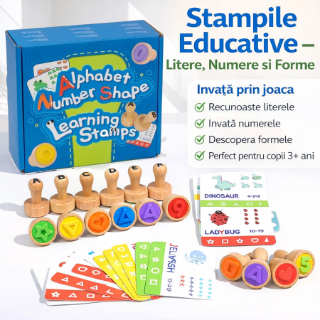 Varsta - Set Educativ cu Stampile din Lemn – Alfabet, Numere si Forme pentru Copii 3+