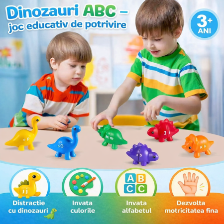 Jucarii - Set Educativ Dinozauri – Joc de Potrivire a Literelor si Culorilor pentru Copii 3+